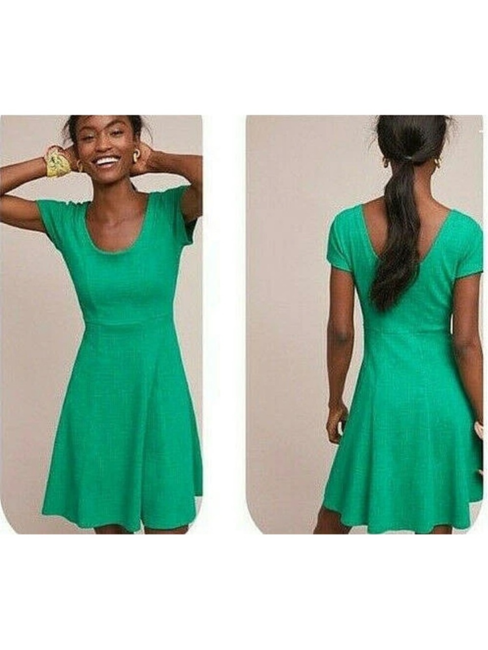 Anthropologie Maeve Fit and Flare Knit Dress Kelly Green Timeless Chic Sz XS NEW